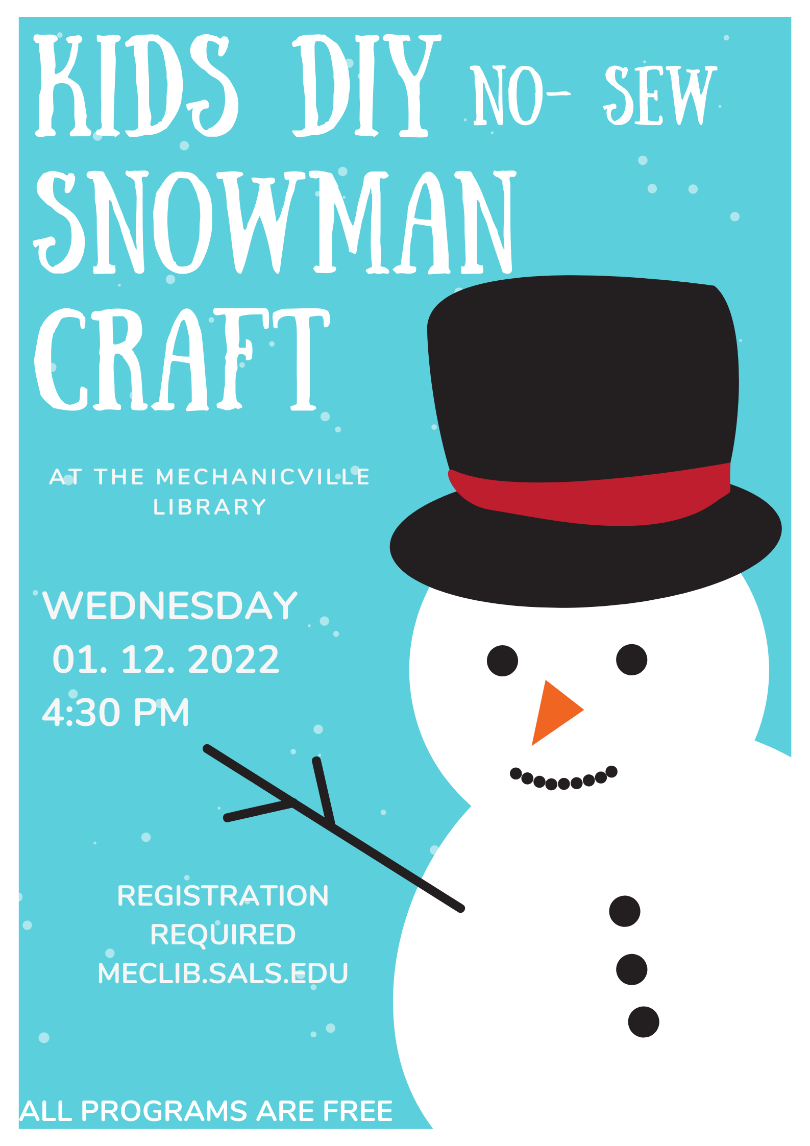No-Sew Snowman Craft for All Ages @ Mechanicville District Public Library | Mechanicville | New York | United States