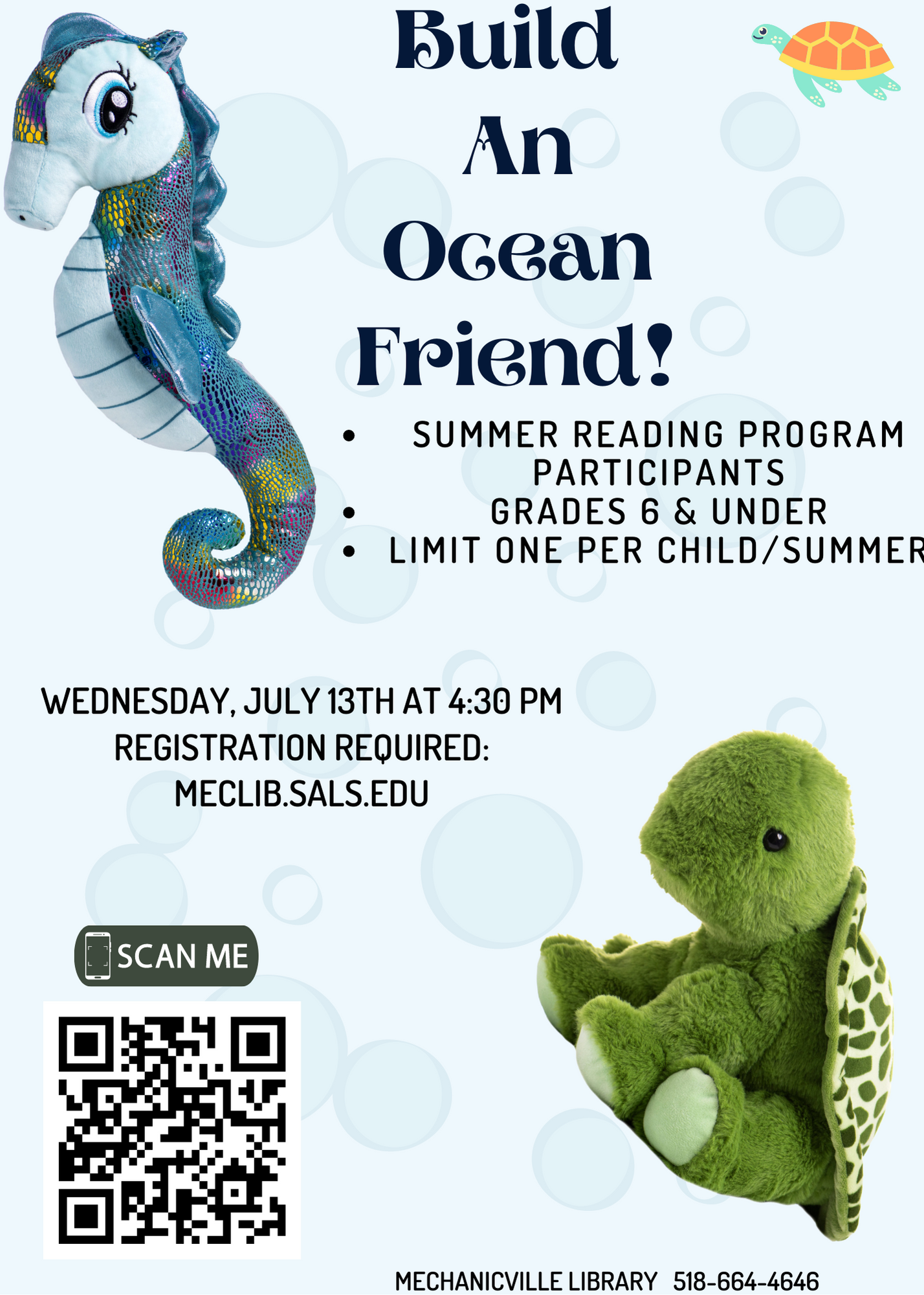Build an Ocean Friend! Summer Reading Program Participants Grades 6 & Under