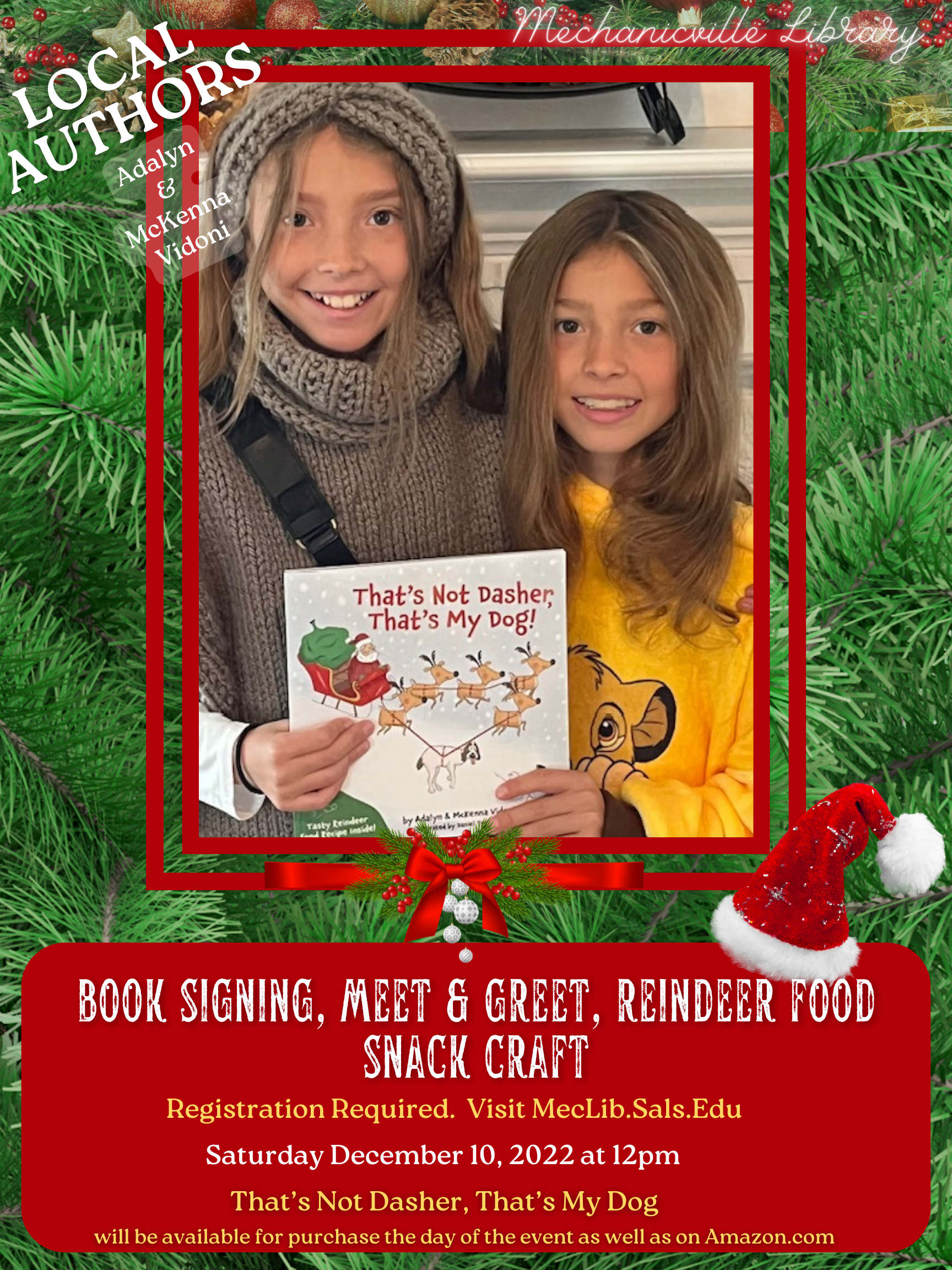 Local Author Event: That's Not Dasher! That's My Dog! Adalyn & McKenna Vidoni Book Signing, Reindeer Food Craft