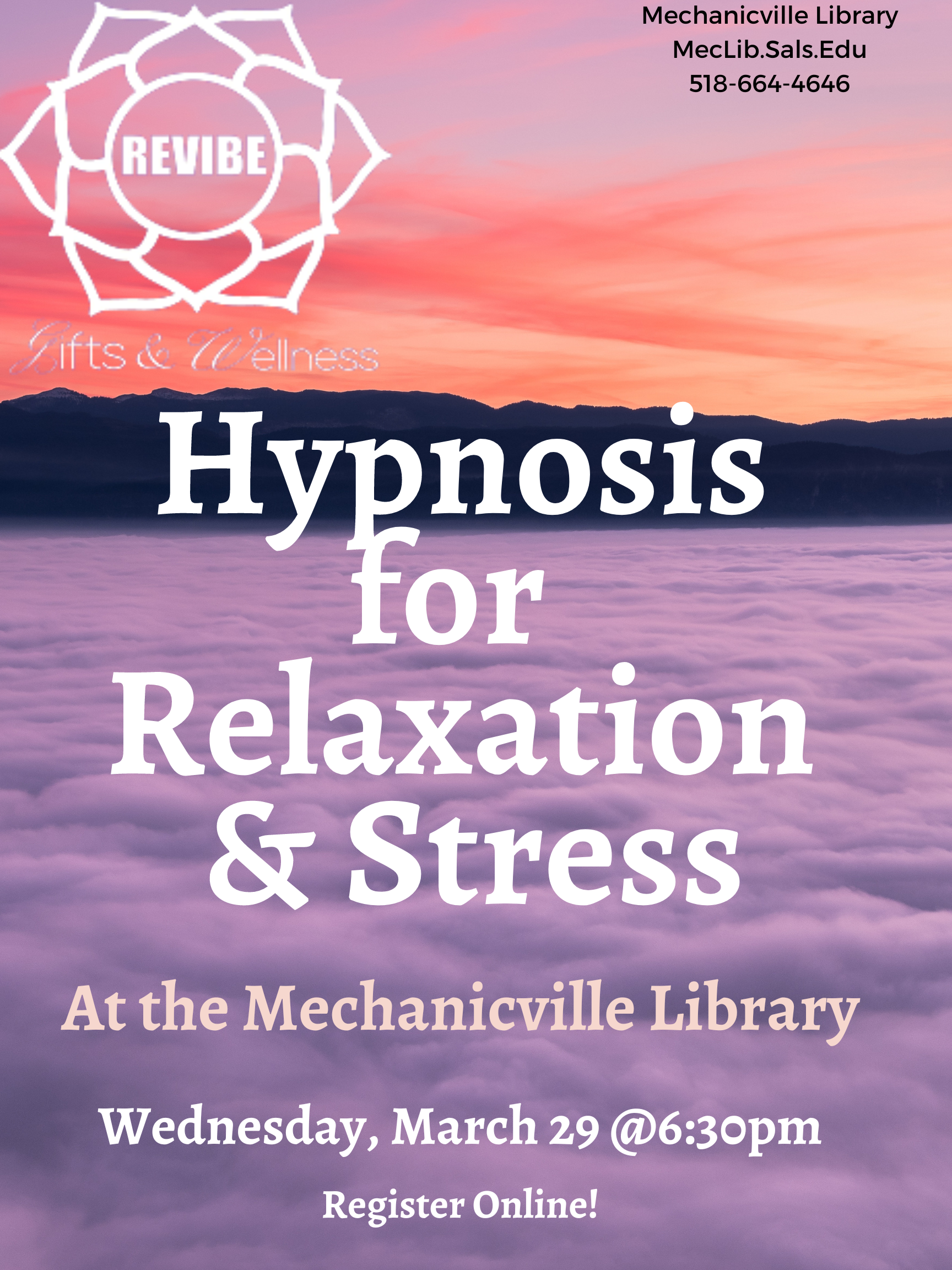 Hypnosis for Relaxation & Stress - Presented by Revibe Wellness of Schuylerville, NY. @ Mechanicville District Public Library | Mechanicville | New York | United States