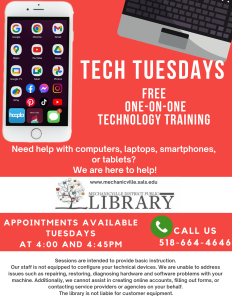 Tech Tuesdays - Phone/Tablet/Device Help @ Mechanicville Library | Mechanicville | New York | United States