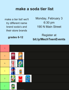 Flyer for Teen Soda Tier List Program